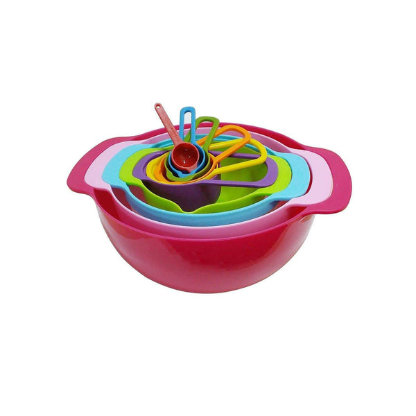AussieSuperStore Homeware Supplies 10 Piece Nested Compact Kitchen Mixing Bowls Measuring Cups and Spoons Set CB10RAINBOWLS
