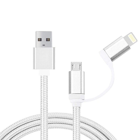 AussieSuperStore Homeware Supplies 2 in 1 8 pin & Micro USB to USB Data Sync Cable Charging Cable (White) CBIP6G2233WHT