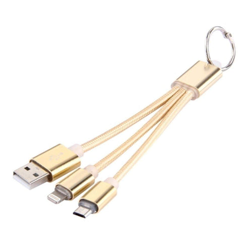 AussieSuperStore Homeware Supplies 2 in 1 Portable 10cm Woven Style Metal Head 8pin & Micro USB to USB Data Sync Charge Cable with Ring 2 in 1 Portable 10cm Head 8pin & Micro USB Charger Cable with Ring CBIP6G9901J