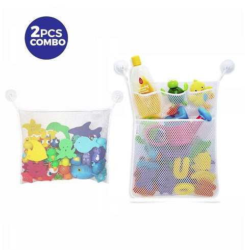 AussieSuperStore Homeware Supplies 2 x Mesh Bath Toy Organizer + 4 Ultra Strong Hooks 2 x Mesh Bath Toy Organizer+4 Strong Hooks | Toy Storage Bags for Kids CBBATHBAGCOMBO
