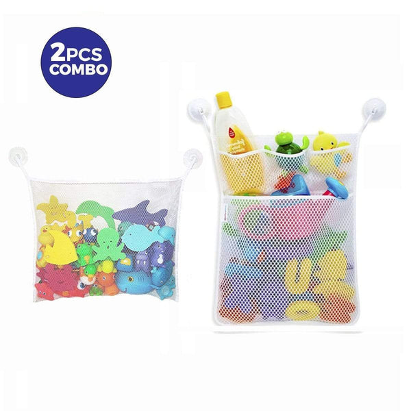 AussieSuperStore Homeware Supplies 2 x Mesh Bath Toy Organizer + 4 Ultra Strong Hooks 2 x Mesh Bath Toy Organizer+4 Strong Hooks | Toy Storage Bags for Kids CBBATHBAGCOMBO