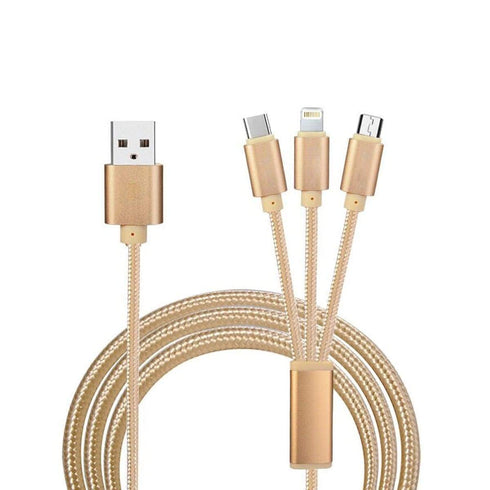 AussieSuperStore Homeware Supplies 3 in 1 Nylon Cables Gold 1m 3 in 1 Nylon Cables Gold 1m | Car iPhone Android Accessories ZMI3IN1NLYNGLD