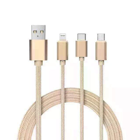 AussieSuperStore Homeware Supplies 3 in 1 USB Adapter Charger Micro For Lighting Type-C Cable 3in1 USB Adapter Charger Micro Lighting TypeC Cable For iPhone Samsung CBI6SMI3IN1GOLD