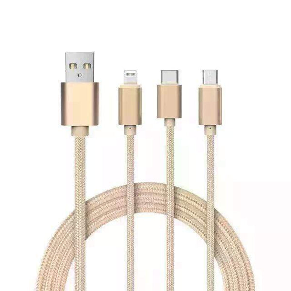 AussieSuperStore Homeware Supplies 3 in 1 USB Adapter Charger Micro For Lighting Type-C Cable 3in1 USB Adapter Charger Micro Lighting TypeC Cable For iPhone Samsung CBI6SMI3IN1GOLD