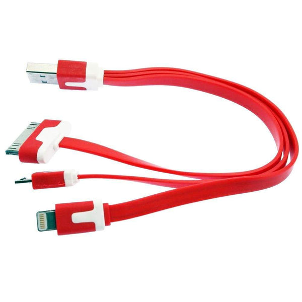 AussieSuperStore Homeware Supplies 3 in 1 USB Charging Cord Flat Cable For iPhone & Samsung Red CB3IN1CABLERED