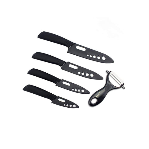 AussieSuperStore Homeware Supplies 5 Piece Super Sharp Ceramic Knife Set & Vegetable Peeler with Protective Sheath Covers Super Sharp Ceramic Chef Knife Set & Vegetable Peeler with Cover CB4CERAMICBLK