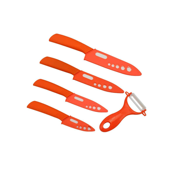 AussieSuperStore Homeware Supplies 5 Piece Super Sharp Ceramic Knife Set & Vegetable Peeler with Protective Sheath Covers Super Sharp Ceramic Chef Knife Set & Vegetable Peeler with Cover CB4CERAMICORG
