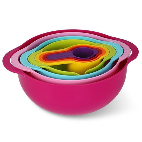 AussieSuperStore Homeware Supplies 8 Piece Nested Colorful Kitchen Kit with Measuring Cups & Spoons CB8RAINBOWLS
