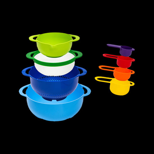AussieSuperStore Homeware Supplies 8 Piece Nested Colorful Kitchen Kit with Measuring Cups & Spoons CB8RAINBOWLS