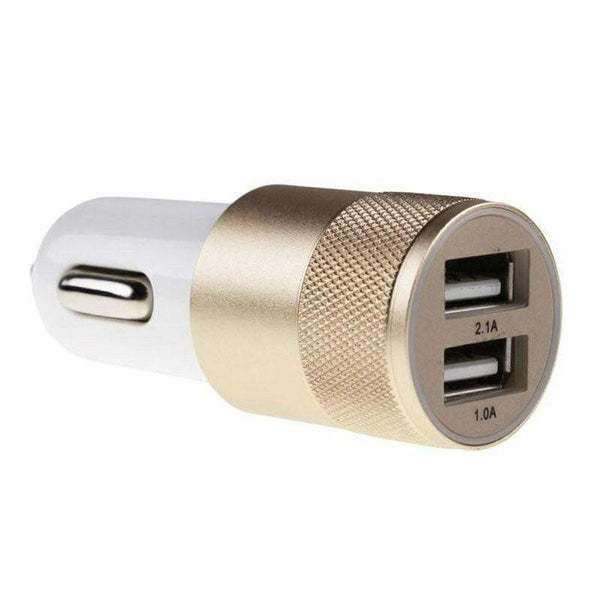 AussieSuperStore Homeware Supplies Aluminium 2-port USB Universal Car Charger Gold Aluminium 2-port USB Universal Car Charger Gold | Car Mobile accessories CBDUALCARCHARGERGOLD
