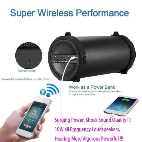 AussieSuperStore Homeware Supplies Bluetooth Haut-Parleur 10W Grande Puissance HiFi Portable USB Subwoofer Sound Box Bluetooth Haut-Parleur Puissance HiFi Portable USB Subwoofer Sound Box CBBT10WFMTFUSBBLK