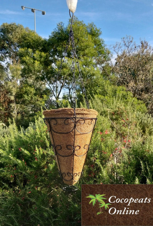 AussieSuperStore Homeware Supplies Conical Coir Liner with Steel Hanger (in 2 sizes) Conical Coir Liner with Steel Hanger | Cone Coco Liner | Cone Coir Shaped Liner