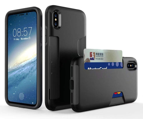 AussieSuperStore Homeware Supplies iPhone X Shockproof Shield Series Case - Credit Card Holder Protective Cover Black iPhone X Shockproof Shield Case - Credit Card Holder Protective Cover MOBIPX5581B