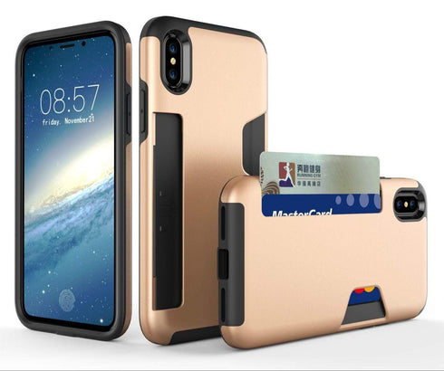 AussieSuperStore Homeware Supplies iPhone X Shockproof Shield Series Case - Credit Card Holder Protective Cover Gold iPhone X Shockproof Series Case - Credit Card Holder Protective Cover MOBIPX5581G