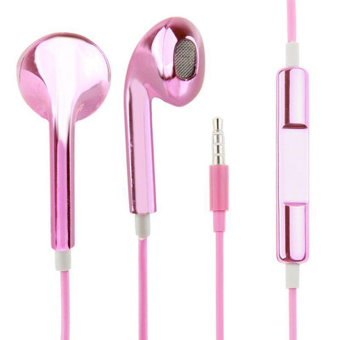 AussieSuperStore Homeware Supplies Metallic Plated Stereo Ear-pods with Volume Control & Mic Pink Metallic Plated Stereo Earpods Volume Control & Mic Headset Earphones CBIP4G14431F