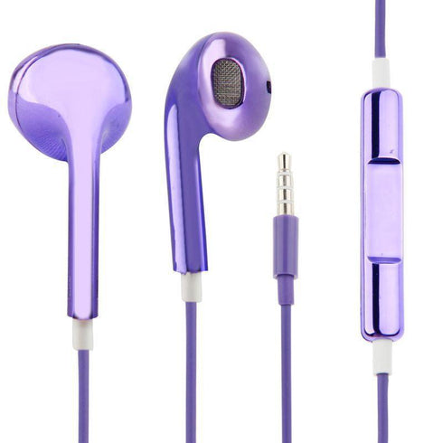 AussieSuperStore Homeware Supplies Metallic Plated Stereo Ear-pods with Volume Control & Mic Purple Metallic Plated Stereo Earpods Volume Control & Mic Headset Earphones CBIP4G14431P