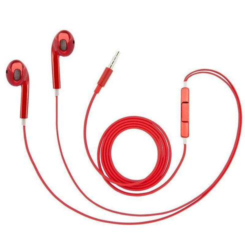 AussieSuperStore Homeware Supplies Metallic Plated Stereo Ear-pods with Volume Control & Mic Red Metallic Plated Stereo Earpods Volume Control & Mic Headset Earphones CBIP4G14431R