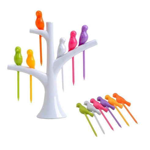 AussieSuperStore Homeware Supplies Novelty Fruit Platter Server Bird Tree Top Stand & Fork Toothpick Set CBBIRDFRUITFORK