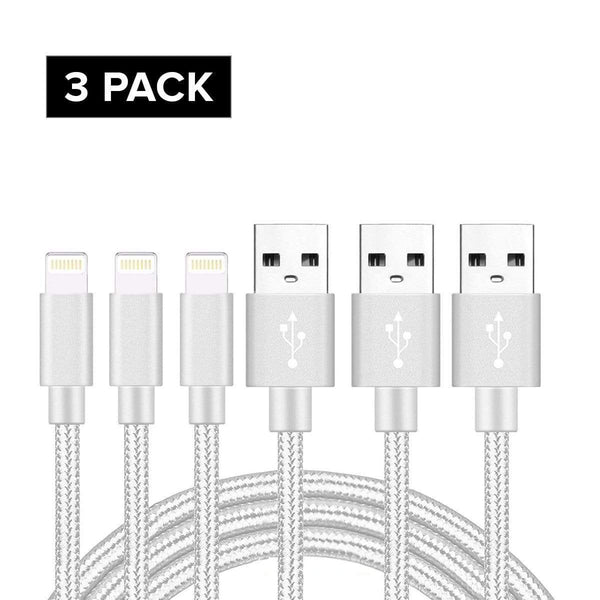 AussieSuperStore Homeware Supplies Nylon Apple iPhone 5 6 6S 7 7 Plus 8 8 Plus Charger USB Data Cord Lightning Cable Silver Nylon Apple iPhone 5 6 6S 7 7 Plus 8 8 Plus Charger USB Data Cord MOBI78NLCABSVRX3