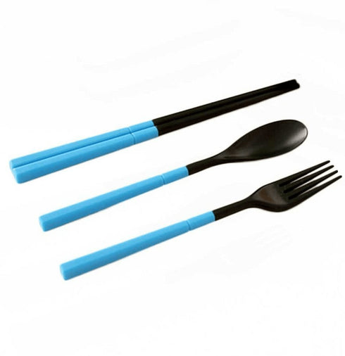 AussieSuperStore Homeware Supplies Portable Travel Kids Adult Cutlery Fork Chopsticks Spoon Camping Picnic Gift Set Blue Portable Travel Kids Adult Cutlery Fork Chopsticks Spoon Picnic Set CBCUTLERYKITBLU