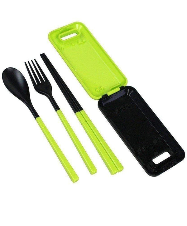 AussieSuperStore Homeware Supplies Portable Travel Kids Adult Cutlery Fork Chopsticks Spoon Camping Picnic Gift Set Green Portable Travel Kids Adult Cutlery Fork Chopsticks Spoon Picnic Set CBCUTLERYKITGRN