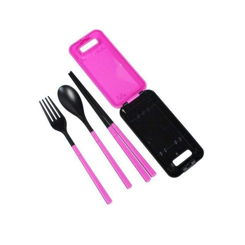 AussieSuperStore Homeware Supplies Portable Travel Kids Adult Cutlery Fork Chopsticks Spoon Camping Picnic Gift Set Pink Portable Travel Kids Adult Cutlery Fork Chopsticks Spoon Picnic Set CBCUTLERYKITPNK