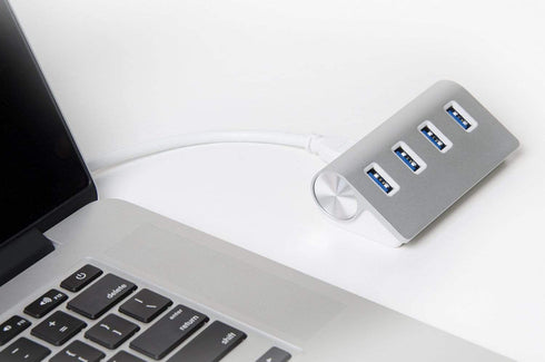 AussieSuperStore Homeware Supplies Premium 4 Port Aluminum USB 3.0 Hub (30cm cable) with USB 3.0 Port Premium 4 Port Aluminum USB 3.0 Hub for Mac,any PC with USB3.0 Port CBUSB3HUB4PSLV