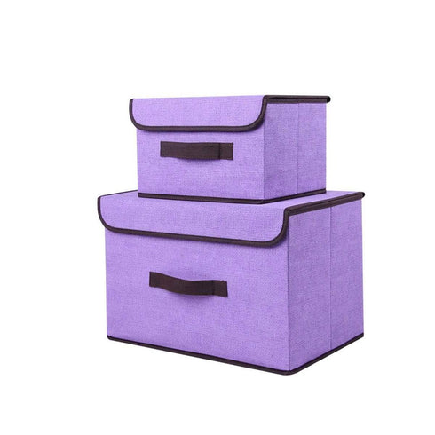 AussieSuperStore Homeware Supplies Set of 2 x Foldable Fabric Collapsible Storage Bin Boxe Cube Organziers with Lids Purple Foldable Fabric Collapsible Storage Bin Boxe Cube Organziers with Lids CBNONWAVEBOXDPP
