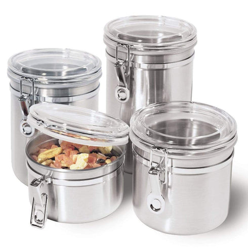 AussieSuperStore Homeware Supplies Stainless Steel Canister Set with Airtight Lid 4-Piece Stainless Steel Canister Set with Airtight Lid 4-Piece | Storage Boxes CBSTAINCANISTERX4