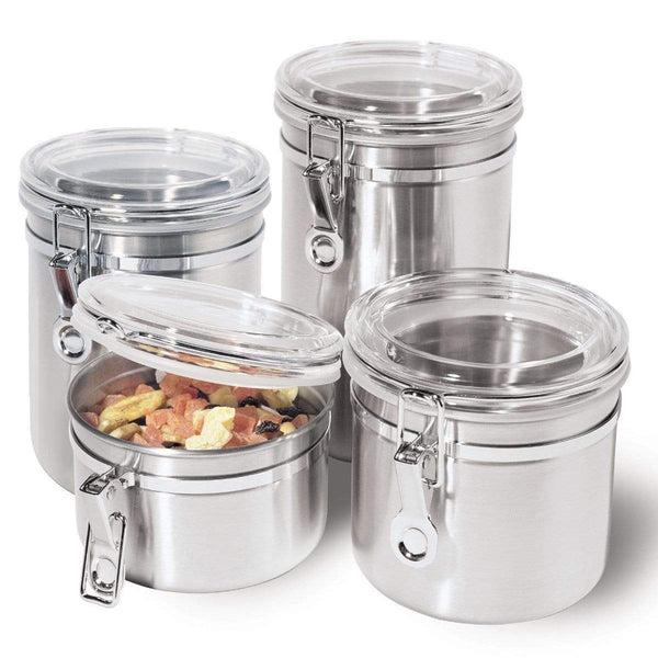 AussieSuperStore Homeware Supplies Stainless Steel Canister Set with Airtight Lid 4-Piece Stainless Steel Canister Set with Airtight Lid 4-Piece | Storage Boxes CBSTAINCANISTERX4