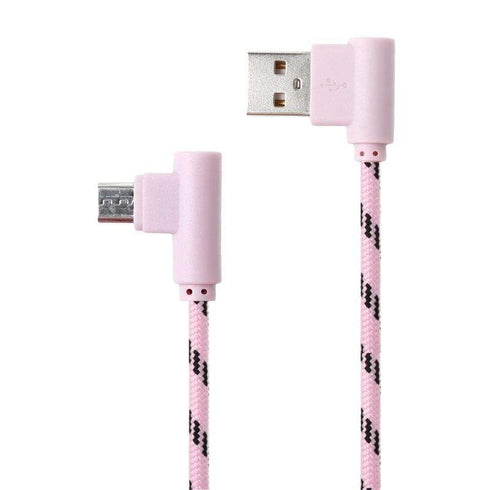 AussieSuperStore Homeware Supplies Super Tough 1m Nylon - 90 Degree Angle Micro USB Charger Cable (Pink) Super Tough 1m Nylon 90 Degree Micro USB Charger Data Sync Cable Pink MOBMICROELBOWPNK