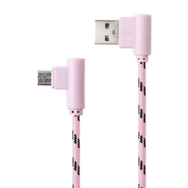 AussieSuperStore Homeware Supplies Super Tough 1m Nylon - 90 Degree Angle Micro USB Charger Cable (Pink) Super Tough 1m Nylon 90 Degree Micro USB Charger Data Sync Cable Pink MOBMICROELBOWPNK