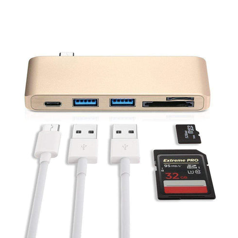 AussieSuperStore Homeware Supplies Type-C USB 3.0 3 in 1 Hub - Passthrough USBC Combo Charging Hub for MacBook TypeC USB 3.0 3in1 Hub Passthrough USBC Combo Charging Hub for MacBook ZMCHUBCOMBOGOLD