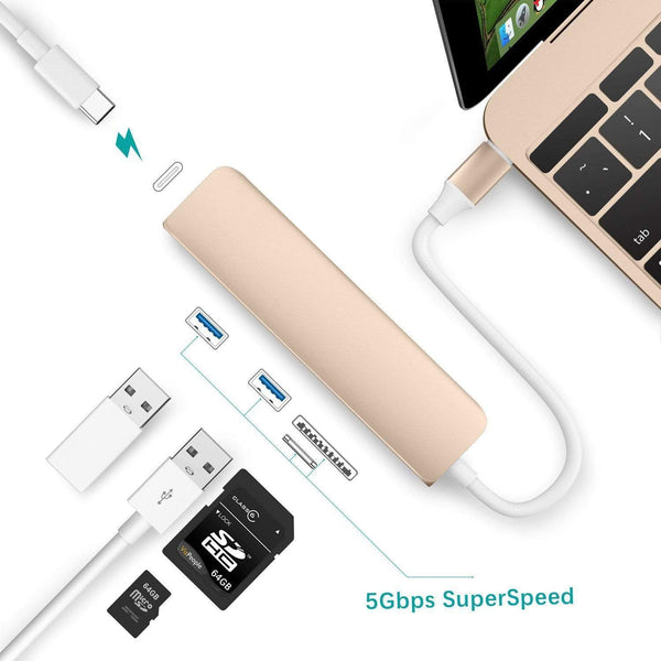AussieSuperStore Homeware Supplies Type-C USB 3.0 3 in 1 Hub - Passthrough USBC Combo Charging Hub for MacBook TypeC USB 3.0 3in1 Hub Passthrough USBC Combo Charging Hub for MacBook ZMCHUBCOMBOGOLD