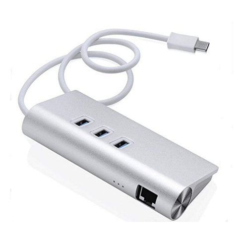 AussieSuperStore Homeware Supplies USB 3.1 Type C Hub - 3 Ports USB 3.0 Hub RJ45 Gigabit Ethernet Adapter USB 3.1 Type C Hub 3 Ports USB 3.0 Hub RJ45 Gigabit Ethernet Adapter CBCHUB3RJSLV