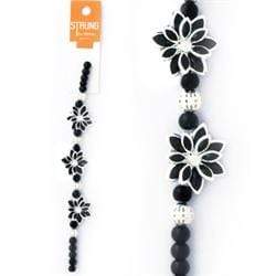 AussieSuperStore Jewellery Making Supplies Black/Sliver Strung Beads Glass 3D Flower and Round (in 3 colors) Strung Beads Glass 3D Flower and Round | Jewellery Making Beads Accessories 9323823182496 BBS2014381