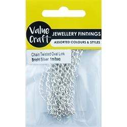 AussieSuperStore Jewellery Making Supplies Chain Twist Oval Bright Silver Chain Twist Oval Bright Silver | Jewellery Making Supplies 9331468049661 VJ96A