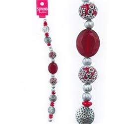 AussieSuperStore Jewellery Making Supplies Red/Sliver Strung Beads Glass Oval Facet & Metal Discs (in 4 colors) Strung Bead Glass Oval Facet & Metal Discs | Jewellery Making Beads Accessories 9323823182144 BBS2014346