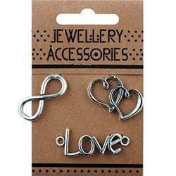 AussieSuperStore Jewellery Making Supplies Silver Infinity, Double Heart and Love Charms Infinity, Double Heart and Love Charms | Jewellery Making Beads | Jewellery Making Supplies 9323823190835 JF1203