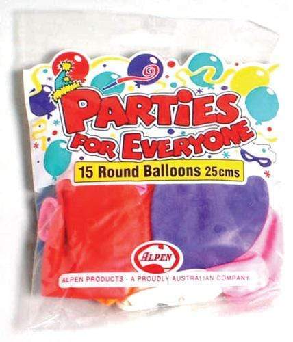 AussieSuperStore Party Essentials 15 Round Balloons Alpen 25cm 15 Round Balloons Alpen 25cm | Party Balloons & Decorations Supplies 9310720234410 203441
