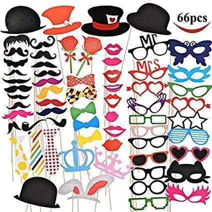 AussieSuperStore Party Essentials 66 Pieces Photo Booth Props Party Favor Dress-up Accessories CBPARTY66PCS