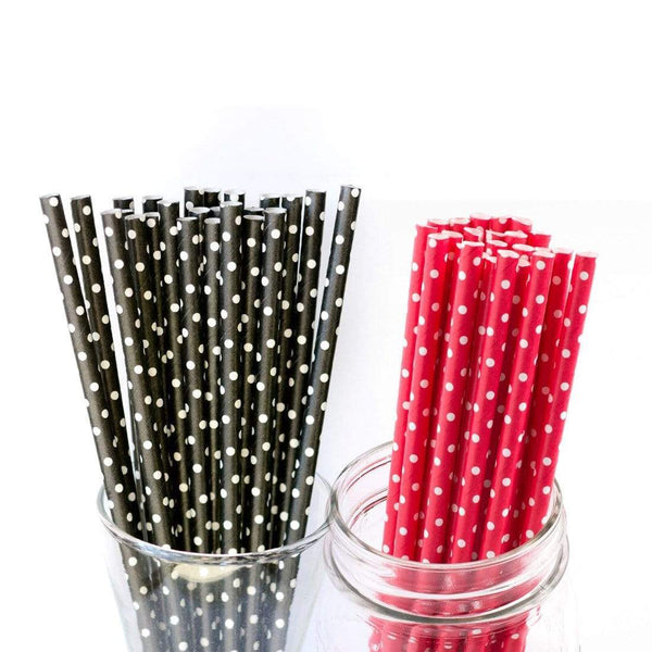AussieSuperStore Party Essentials Paper Straws - Black & Red with White Polka Dot Set Paper Straws Polka Dot Set | Party Catering Supplies | Drinkware CBMPAPSTRAWREDBLKDOTPK