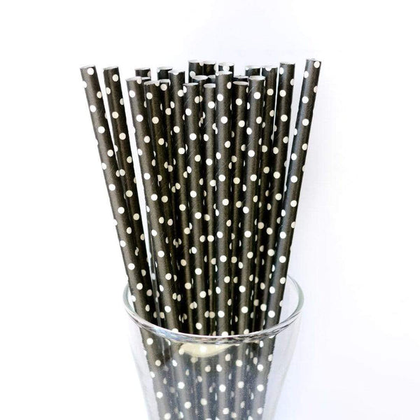 AussieSuperStore Party Essentials Paper Straws - Black with White Polka Dots Paper Straws - Black with White Polka Dots | Party Supplies CBMPAPSTRAWBLKWHIDOTS
