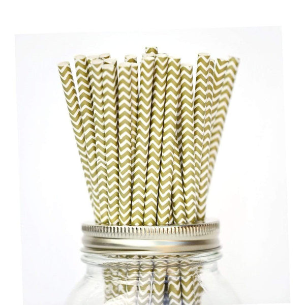 AussieSuperStore Party Essentials Paper Straws - Gold & White Chevron Pack Paper Straws - Gold & White Chevron Pack | Party Supplies CBMPAPSTRAWSZIGWHIGLD