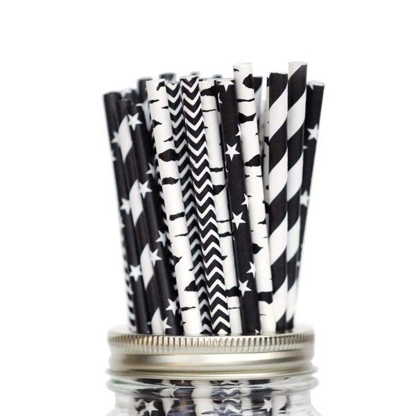 AussieSuperStore Party Essentials Paper Straws - Mixed Black & White Theme 100 Pack Paper Straws - Mixed Black & White Theme 100 Pack | Party Supplies CBMPAPSTRAWMIXBLKPK