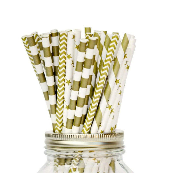 AussieSuperStore Party Essentials Paper Straws - Mixed Gold & White Theme 100 Pack Paper Straws - Mixed Gold & White Theme 100 Pack | Party Supplies CBMPAPSTRAWMIXGLDPK1