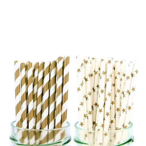 AussieSuperStore Party Essentials Party Straws Stripes & Stars Gold Foil Straws Stripes&Stars Gold Foil | Party Catering Supplies | Drinkware CBMPAPSTRAWGLDSTRIPSTRSPK