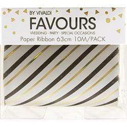 AussieSuperStore Party Essentials White/Black/Gold Paper Ribbon 63mm x 10m (in 4 designs) Paper Ribbon 63mm x 10m (in 4 designs) | Craft Paper Ribbon Roll for Gift Packing 9323823195090 FAV17103