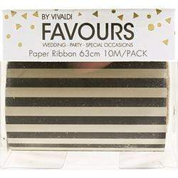 AussieSuperStore Party Essentials White/Black Stripe Paper Ribbon 63mm x 10m (in 4 designs) Paper Ribbon 63mm x 10m (in 4 designs) | Craft Paper Ribbon Roll for Gift Packing 9323823195076 FAV17101