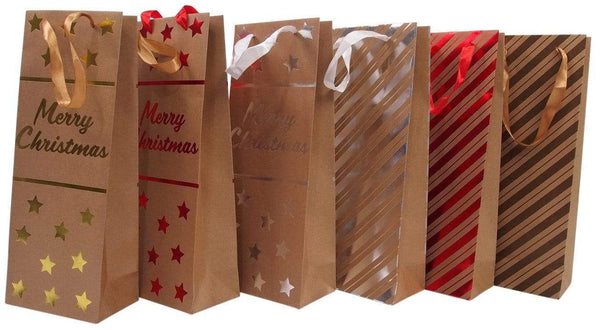 AussieSuperStore Seasonal Products Gift Bag Xmas Bottle Kraft Foil Gift Bag Xmas Bottle Kraft Foil | Wine Bottle Christmas Gift Bags 9333527454140 XB1022